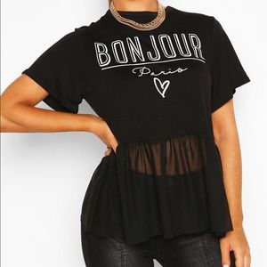 Bonjour Slogan Mesh T-Shirt
